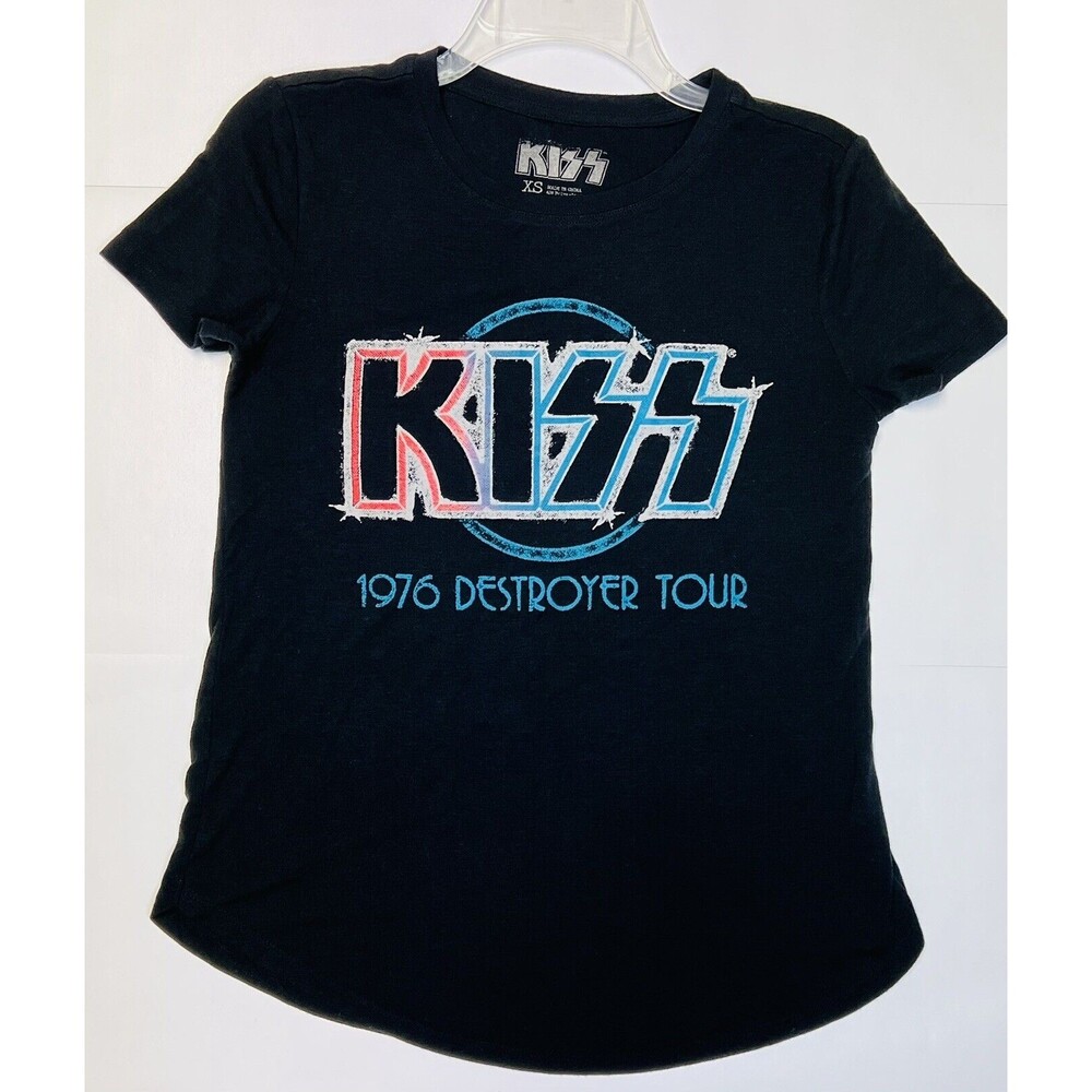 KISS Black T-Shirt Large 1976 Destroy Tour Merch Graphic-Tee Oversized XS